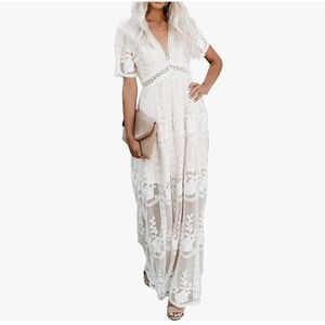 Elegant White Lace Maxi Dress